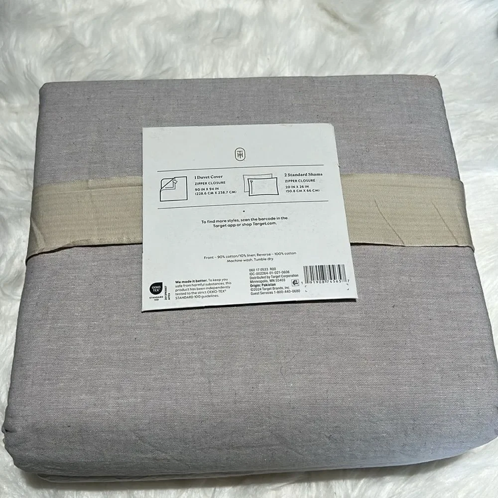 Full/Queen Cotton Linen Chambray Duvet Cover & Sham Set Light Gray - Threshold‎